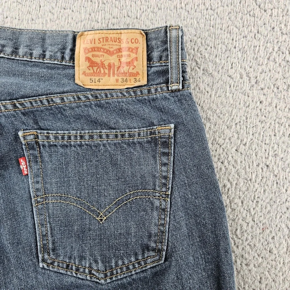 Levis Jeans Mens‎ 34x34 Blue 514 Straight Leg Medium Wash Zip Fly Denim Classic
